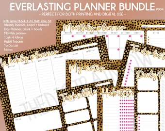 SALE Leopard print weekly desk planner Printable Calendar gold monthly organizer undated digital planner habit tracker to do list Notepad