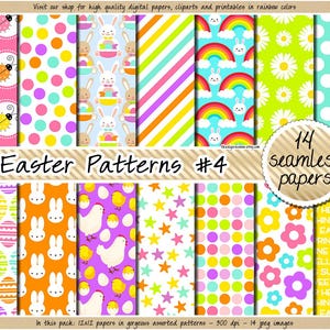 Carta digitale senza soluzione di continuità per Pasqua arcobaleno floreale sfondo pastello coniglietto clipart colorato uovo di Pasqua cestino modello margherita floreale stampabile