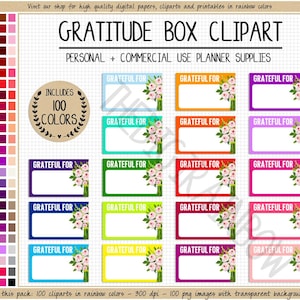 SALE 100 GRATITUDE digital planner stickers count your blessings box thanksgiving clipart blessed day spirituality faith happiness daily joy