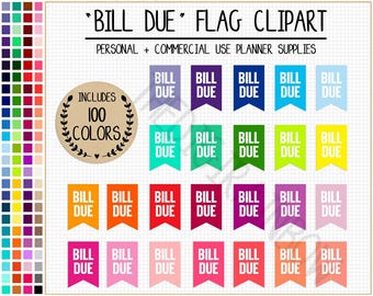 SALE 100 BILL DUE clipart bill due planner sticker pay bill flag printable planner sticker Erin Condren Mambi Happy Planner Commercial use