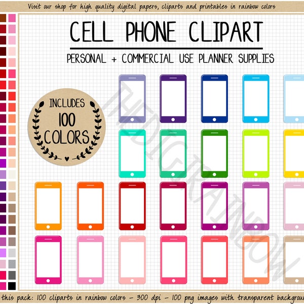 SALE 100 IPHONE clipart iphone stickers cell phone planner stickers phone printable planner stickers rainbow telephone planner clipart ECLP