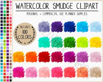 100 WATERCOLOR SPLATTER clipart rainbow watercolor clipart square paint splash sticker watercolor planner sticker watercolor background