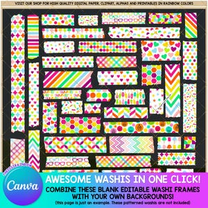 CANVA redigerbar washitejpmall, Fyll din egen washiram clipart dra och släpp tomma digitala washitejpklistermärken kommersiell design bild 3