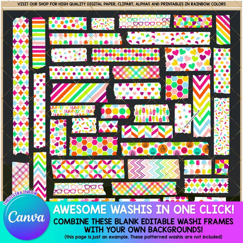 CANVA redigerbar washitejpmall, Fyll din egen washiram clipart dra och släpp tomma digitala washitejpklistermärken kommersiell design bild 3