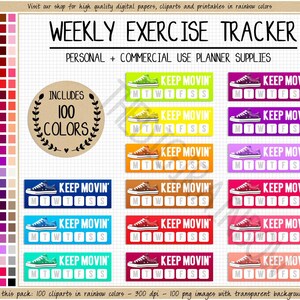 SALE 100 WORKOUT weekly tracker fitness digital planner sticker crossfit gym sport box daily weight loss clipart health printable sticker