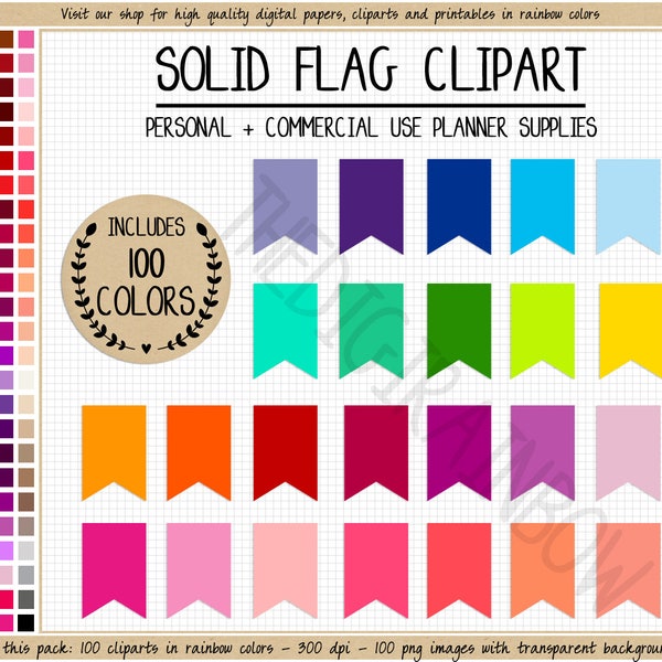 SALE 100 FLAG clipart rainbow flag stickers bright planner sticker printable banner colorful straw flag pennant flag clipart bunting clipart