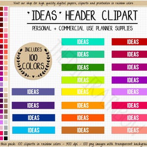 SALE 100 IDEAS HEADER stickers notes planner stickers thoughts planner stickers Erin Condren Happy Planner commercial use planner cliparts