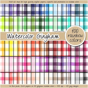 100 carta digitale a quadretti ad acquerello senza soluzione di continuità per uso commerciale, motivo arcobaleno dipinto, clipart scozzese, carta da parati ad acquerello, sfondo rustico