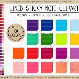 SALE 100 lined sticky note digital sticker lined box clipart rainbow school sticker printable Erin Condren Goodnotes Bullet Journal Filofax