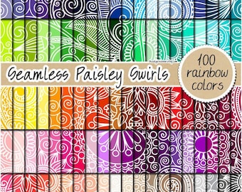 100 SEAMLESS paisley digital paper floral swirl printable bandana pattern rainbow scrapbook kit clipart 12x12 pastel neutral bright dark