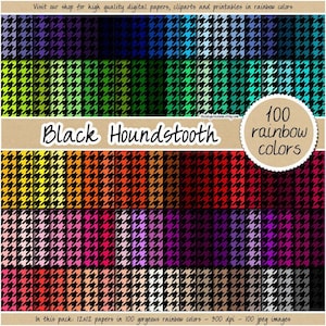 100 black houndstooth digital paper commercial seamless digital paper fabric digital paper houndstooth pattern rainbow digital paper