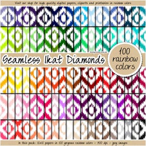 100 seamless Ikat digital paper printable tribal pattern diamond clipart rainbow scrapbook background 12x12 pastel neutral bright dark color