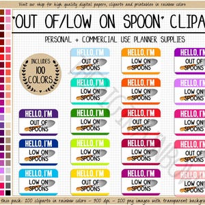 SALE 200 Out of Spoons digital stickers Low Energy Level tracker clipart Spoonie Hidden medical condition invisible disability struggle