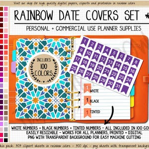 BUNDLE 300 Regenbogen Datum Cover Aufkleber Flagge Clipart druckbare Datum Punkte digitales Cover Up 1-31 Anzahl Clipart Pastell Tag Planer Aufkleber