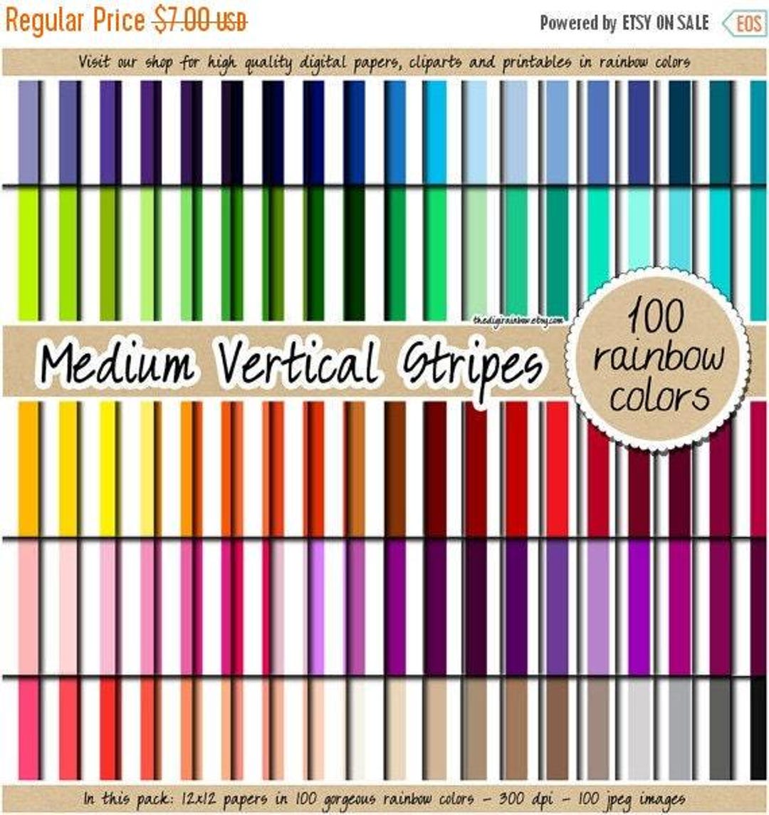 100 SEAMLESS Vertical Striped Digital Paper Stripe Pattern Rainbow ...