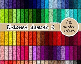 SALE 100 embossed damask digital paper embossed scrapbook paper embossed damask pattern rainbow digital paper 12x12 embossed invitation