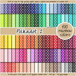 100 hojas de papel digital de lunares sin costuras con patrón de lunares, fondo de confeti de arcoíris, papel para álbumes de recortes de 12 x 12, pastel neutro, brillante y oscuro