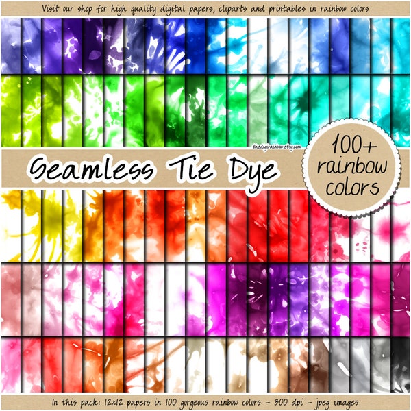 100 SEAMLESS tie dye digital paper pastel bleach wash watercolor pattern printable sublimation background rainbow psychedelic shibori print