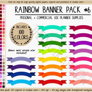 SALE 100 banner clipart regenboog banner stickers afdrukbare Happy planner heldere banner planner stickers lint banner webbanner ECLP sticker