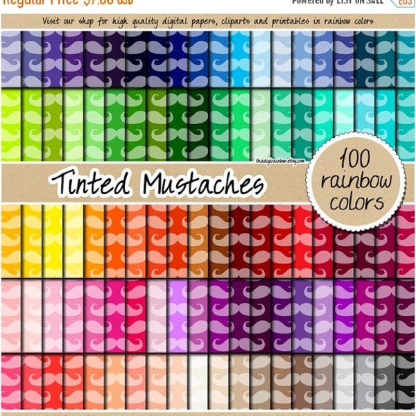 100 mustache digital paper hipster digital paper mustache pattern mustache clipart rainbow digital 12x12 pastel neutral bright dark