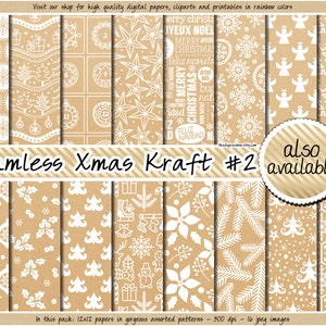 SEAMLESS Christmas digital paper realistic Kraft texture printable wrapping paper Shabby pattern Winter Holiday background labels & gift tag image 4