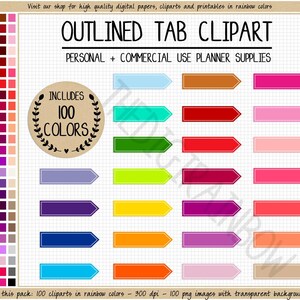 SALE 100 BLANK TAB clipart rainbow tab stickers bright planner stickers arrow clipart printable planner tab flag clipart arrow clipart Eclp