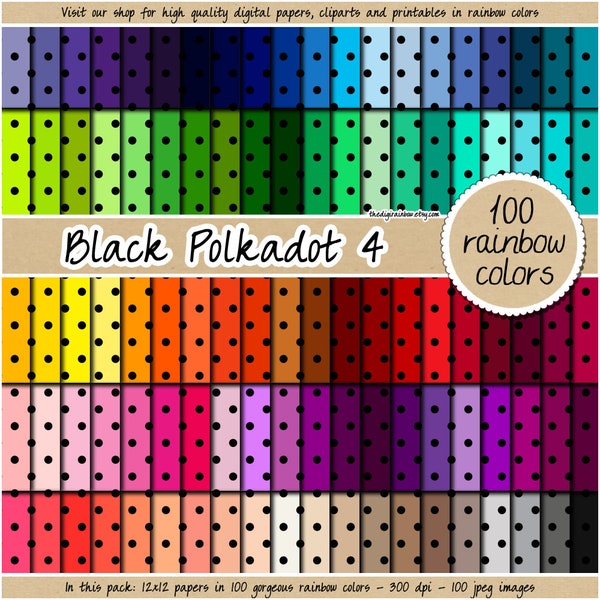 100 black polka dot digital paper polka dot clipart printable seamless pattern rainbow dotted background pastel neutral bright dark colors