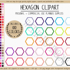 VERKOOP 100 HEXAGON clipart honingraat zeshoek frame sticker heldere zeshoek stickers regenboog Goodnotes Erin Condren afdrukbare planner sticker