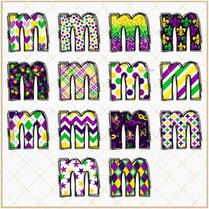 Mardi Gras Alphabet Clipart Fleur de Lis Buchstaben Karneval Maskerade Perle Aufkleber Goldfeder Sublimation PNG Schriftart New Orleans Maske Party Bild 4