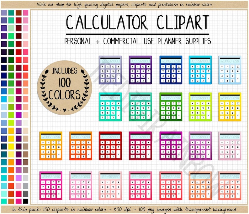 VERKOOP 100 CALCULATOR clipart regenboog school stickers wiskunde afdrukbare leraar afdrukbare leraar planner stickers afdrukbare onderwijshulpmiddel afbeelding 1