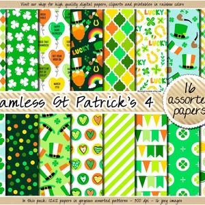 Saint Patrick's Day digital paper pretty pattern Paddy's Green scrapbook paper Irish quote Shamrock clipart Lucky Horseshoe Leprechaun hat