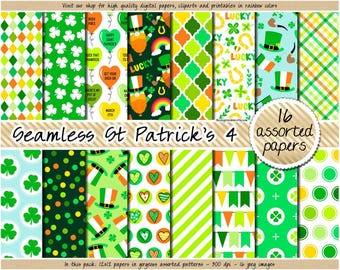 Saint Patrick's Day digital paper pretty pattern Paddy's Green scrapbook paper Irish quote Shamrock clipart Lucky Horseshoe Leprechaun hat