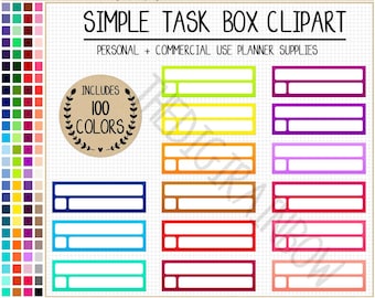 SALE 100 TASK box with checkbox stickers rainbow box stickers printable digital planner Erin Condren Happy Planner Commercial use clipart
