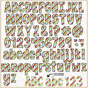 Christmas Doodle Alphabet Red and Green Plaid Letters Coquette Reindeer PNG sublimation Santa Hat Tree Sleigh Stocking Candy Cane clipart image 6