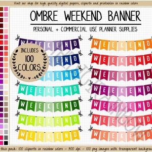 VENTA 100 OMBRE WEEKEND planificador pegatina brillante fin de semana pegatina imprimible fin de semana banner arco iris pegatina Erin Condren ombre pegatina Goodnotes