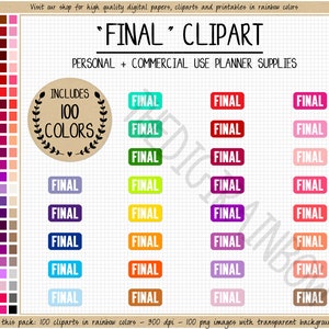 VENTA 100 FINAL calcomanía digital calcomanía de examen clipart escolar estudiante profesor planificador arco iris imprimible calcomanías universitarias cuestionario estudio estudiar leer