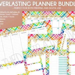 PROMOÇÃO Planejador semanal de trabalho imprimível em tons pastel Organizador mensal xadrez Agenda digital de Páscoa Rastreador de hábitos Calendário sem data Lista de tarefas Bloco de notas