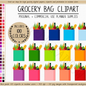 SALE 200 GROCERY BAG clipart groceries planner stickers rainbow shopping cart sticker food clipart grocery list shopping bag shopping basket