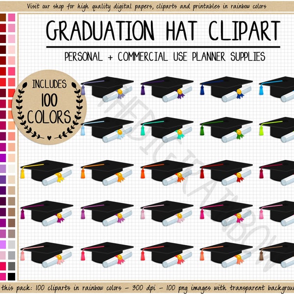 100 GRADUATION CAP clipart school clipart printable graduation sticker graduation party graduation announcement rainbow graduation hat icon