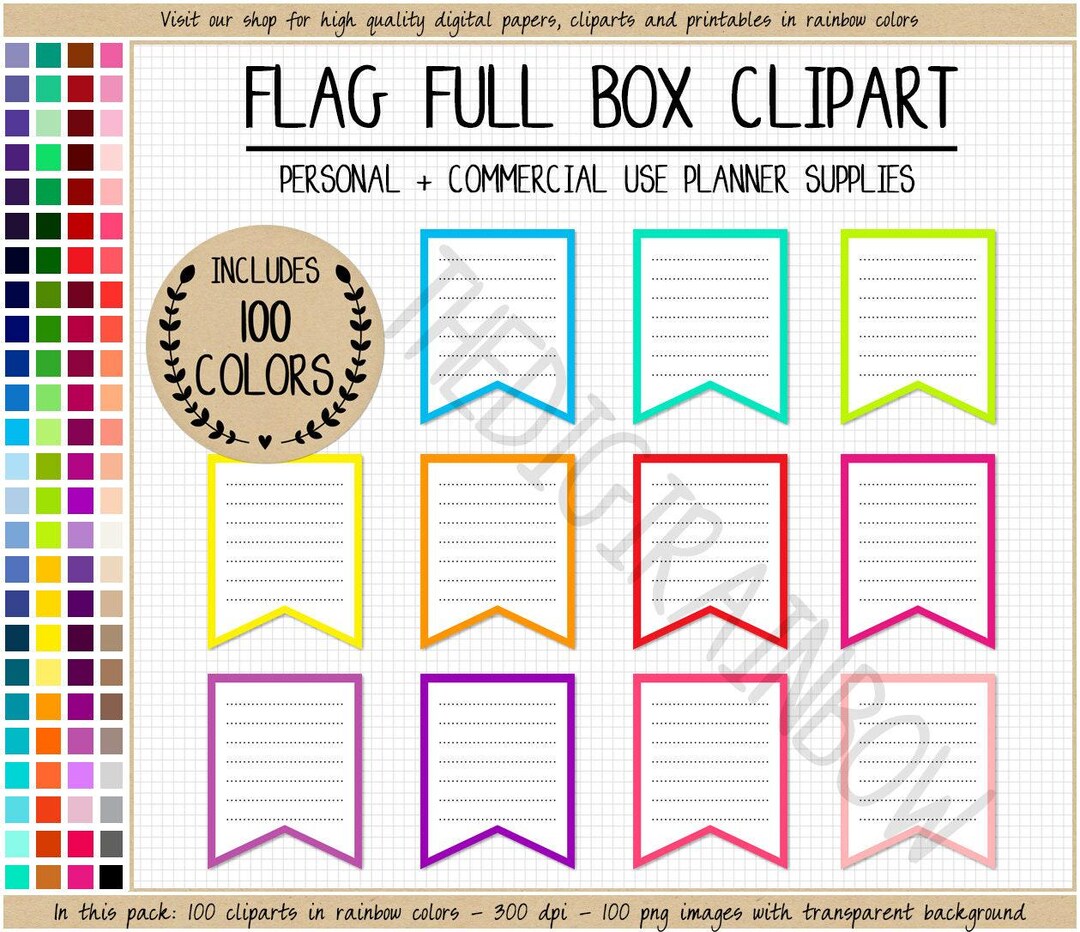 SALE 100 FLAG BOX Clipart Lined Full Box Stickers Rainbow Digital ...