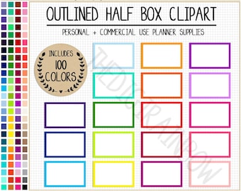 100 OUTLINED HALF box stickers blank half box printable planner stickers rainbow half box bright Erin Condren planner clipart stickers