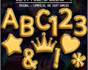 YELLOW GOLD Foil Balloon alphabet clip art birthday balloon font sublimation alphabet glam branding party clipart digital alphabet printable