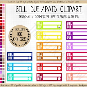 VERKOOP 100 BILL DUE Quarter Box planner stickers geld afdrukbare planner stickers Erin Condren Mambi Happy planner commercieel gebruik clipart