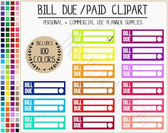 SALE 100 BILL DUE Quarter Box planner stickers money printable planner stickers Erin Condren Mambi Happy Planner Commercial use clipart