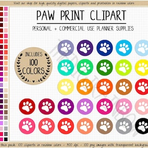 SALE 100 PAW PRINT clipart dog clipart cat clipart paw print stickers animal clipart paw printable planner stickers vet clipart pet food image 1