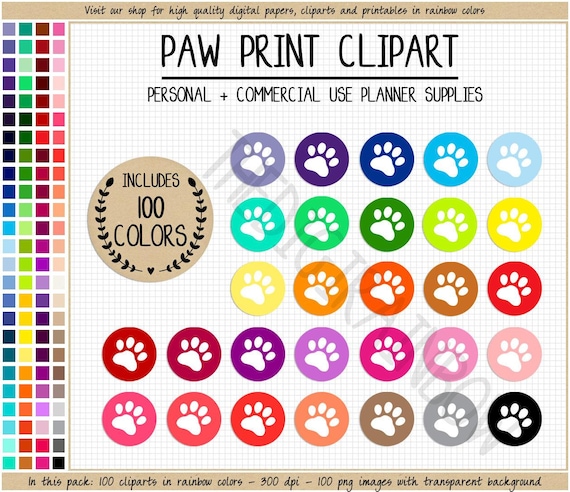SALE 100 PAW PRINT clipart dog clipart cat clipart paw print stickers animal clipart paw printable planner stickers vet clipart pet food