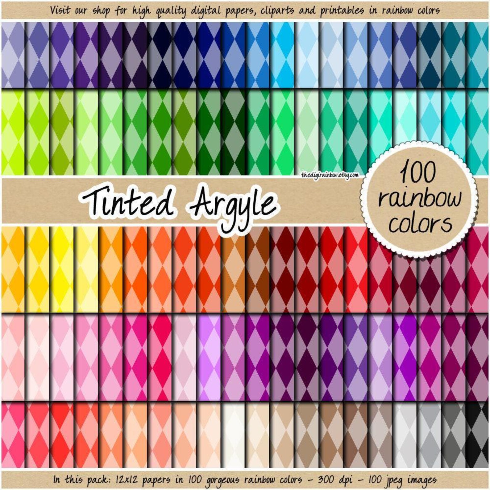 100 Seamless Tinted Diamond Digital Paper Pastel Argyle Geometric ...