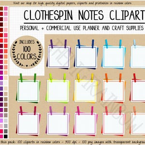 SALE 100 clothespin note box digital sticker hanging sticky note clipart rainbow sticker square box sticker printable Erin Condren Goodnotes image 1