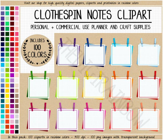 SALE 100 clothespin note box digital sticker hanging sticky note clipart rainbow sticker square box sticker printable Erin Condren Goodnotes