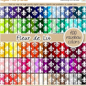 100 Fleur de Lis digital paper rainbow floral digital paper fleur de lis clipart fleur de lis pattern 12x12 pastel digital paper